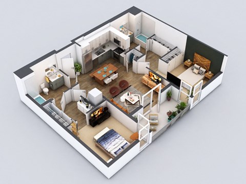 Floor plan for 2 beds, 2 baths, 1056 sqft